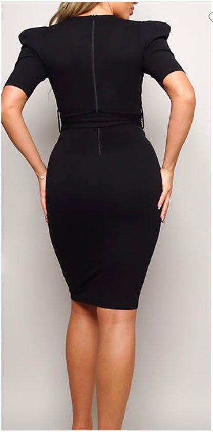 Belted Midi Black Dress